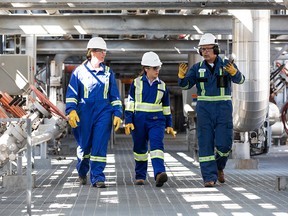 Chrystia Freeland touring a hydrogen production facility operated by Air Products in Alberta