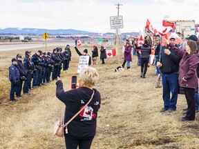 Federal carbon tax protest near the Trans-Canada Highway near Calgary