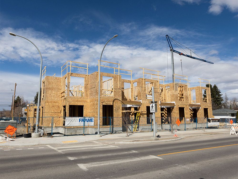 A row home complex Idea construction is seen in Calgary prior to the city's hearing on blanket rezoning