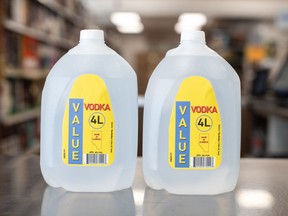 An Alberta distillery behind four-litre vodka jugs that stirred controversy this week says it was unfairly targeted on social media and wants an apology from the cabinet minister who said the product was not responsibly priced. Four-litre jugs of vodka are shown at Super Value Liquor in Edmonton on Tuesday April 9, 2024.