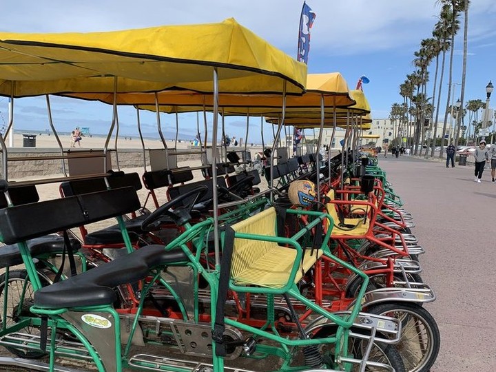  Canopied cruisers are available to rent on the beach path in Huntington Beach. Photo, Michele Jarvie