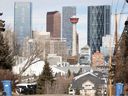 The Calgary skyline is seen from Erlton St. S.W. on Thursday, February 29, 2024.