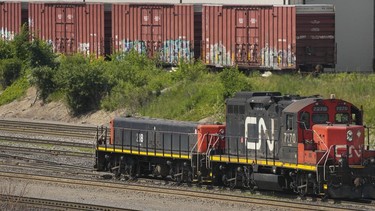 CN rail trains are shown at the CN MacMillan Yard in Vaughan, Ont., on Monday, June 20, 2022.