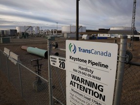 TC Energy Corp. says it has reduced the pressure on a segment of its NGTL pipeline system while an investigation continues into the cause of a rupture that occurred on the line earlier this week. TransCanada's Keystone pipeline facilities are seen in Hardisty, Alta., on Friday, Nov. 6, 2015.