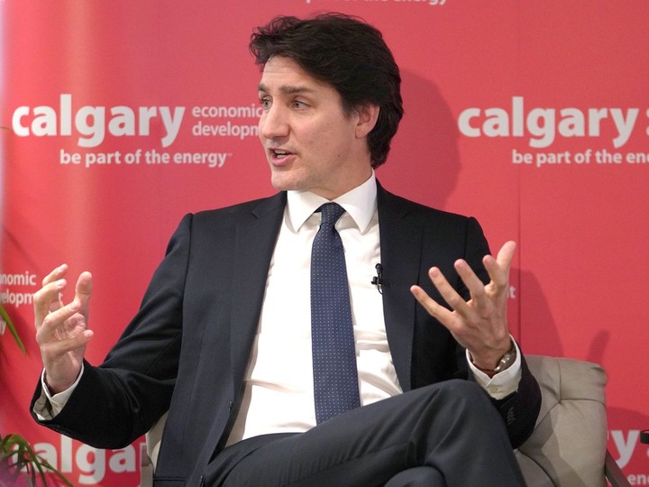  Prime Minister Justin Trudeau speaks to a crowd at a fireside chat with Calgary Economic Development on Friday, April 5, 2024.