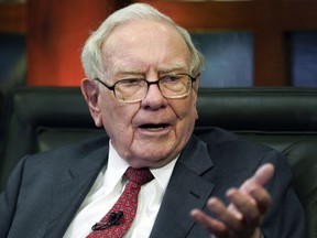 Berkshire Hathaway chairman and CEO Warren Buffett speaks during an interview in Omaha, Neb.