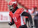 Stampeders Malik Henry takes part in team practice.
