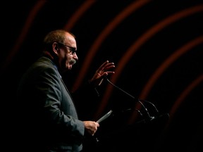 Minister of Municipal Affairs Ric McIver speaks at the Rural Municipalities of Alberta (RMA) 2023 Fall Convention, in Edmonton Tuesday Nov. 7, 2023.