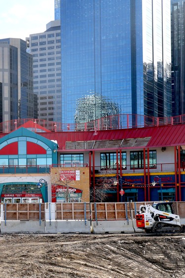 Construction at Eau Claire market as the Greenline construction is already over budget in Calgary on Tuesday, March 12, 2024. Darren Makowichuk/Postmedia