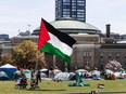 An anti-Israel tent encampment protesting the war in Gaza in front of convocation hall at the University of Toronto campus in Toronto on May 7.