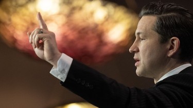 Conservative leader Pierre Poilievre delivers a speech at the Canada Building Trades Union conference, Tuesday, April 30, 2024 in Gatineau, Que.
