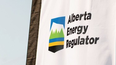 The Alberta Energy Regulator has fined a Calgary-based junior oil and gas producer for failing to meet its fugitive emissions and methane reporting requirements. The Alberta Energy Regulator logo is seen on a flag at the opening of the regulator's office in Calgary in an undated handout photo.