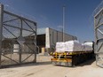 A truck makes its way into the Gaza Strip as it is carrying humanitarian aid during a press tour of the Erez Crossing organized by the Israel Defense Forces on May 5, 2024 in Erez Crossing Point, Israel.