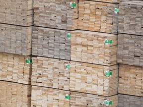 Softwood lumber is pictured in Richmond, B.C., Tuesday, April 25, 2017. Canfor has announced it is permanently closing its Polar sawmill in Bear Lake, B.C., shutting a production line at its Northwood Pulp Mill in Prince George, and suspending its "planned reinvestment" in Houston, B.C.