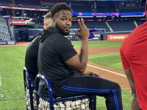 Toronto Blue Jays' Vladimir Guerrero Jr. showed up for batting practice with a new haircut on Wednesday.