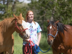 Jessica van der Hoek, president of Prairie Sky Equine Assisted Therapy, with her horses
