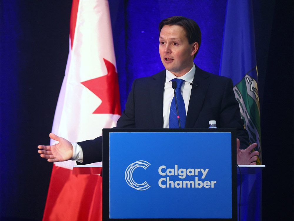 The Calgary Chamber of Commerce hosted Alberta Minister of Transportation and Economic Corridors Devin Dreeshen for a keynote and fireside chat with Calgary Chamber President & CEO Deborah Yedlin at the Calgary Airport Marriott In-Terminal Hotel in Calgary on Wednesday, Nov. 13, 2024.