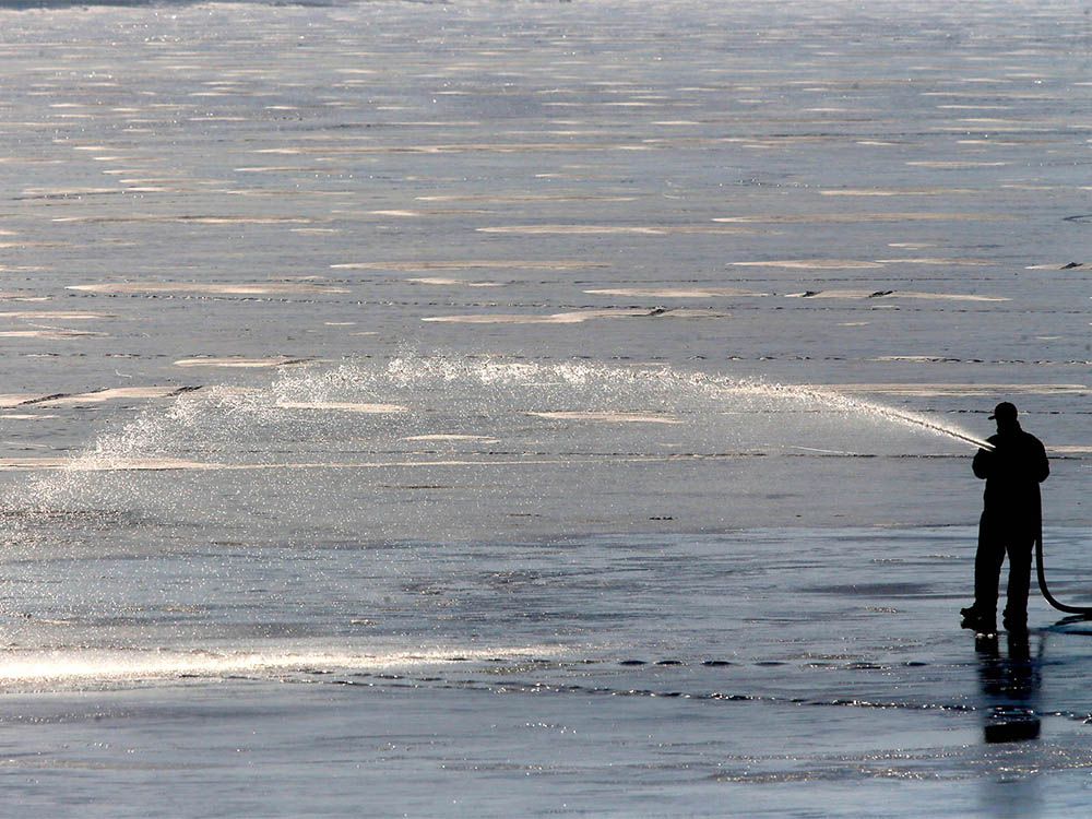Flooding Chestermere Lake for skating