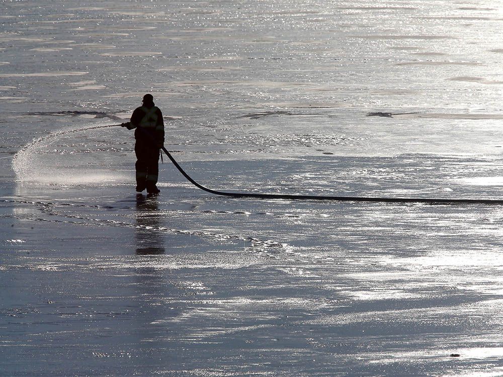 Flooding Chestermere Lake for skating