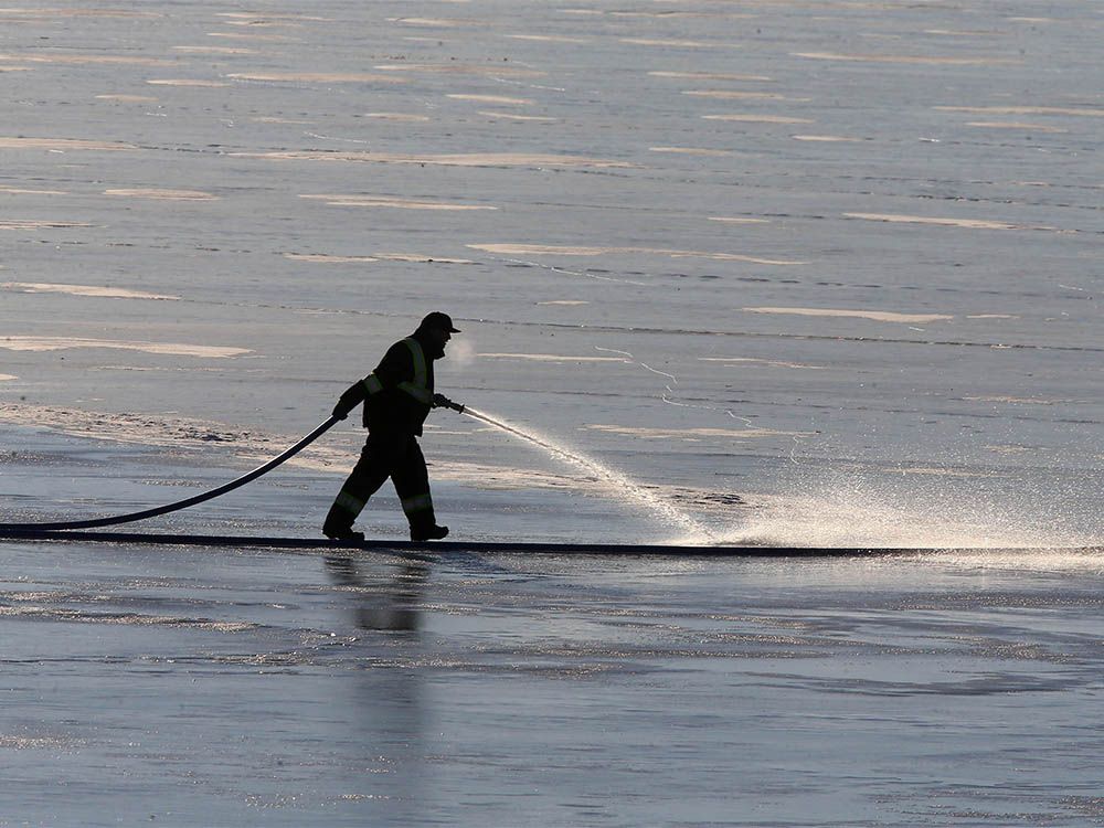 Flooding Chestermere Lake for skating