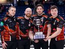 From L to R, Ross Whyte, Robin Brydone, Duncan Mcfadzean and Euan Kyle pose with the trophy at the Grand Slam of Curling's WFG Masters in Guelph ON on January 19, 2025.