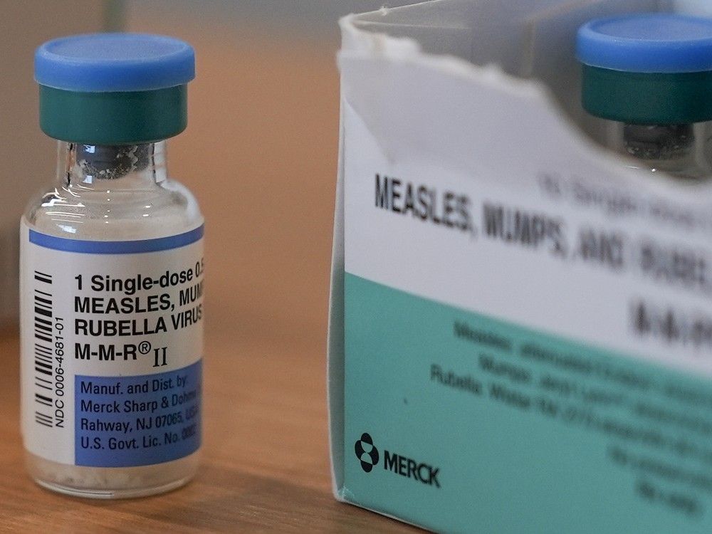  a vial of the measles, mumps and rubella vaccine.