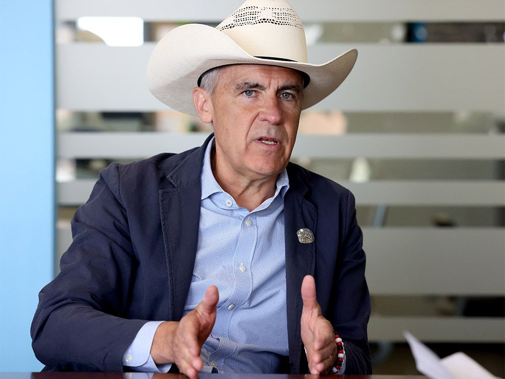 Prime Minister Mark Carney during his interview with Postmedia during a Stampede breakfast at the United Brotherhood of Carpenters and Joiners of America in Calgary on Saturday, July 5, 2025. Prime Minister Mark Carney during his interview with Postmedia during a Stampede breakfast at the United Brotherhood of Carpenters and Joiners of America in Calgary on Saturday, July 5, 2025.