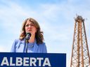 Alberta Premier Danielle Smith at a press conference in June.