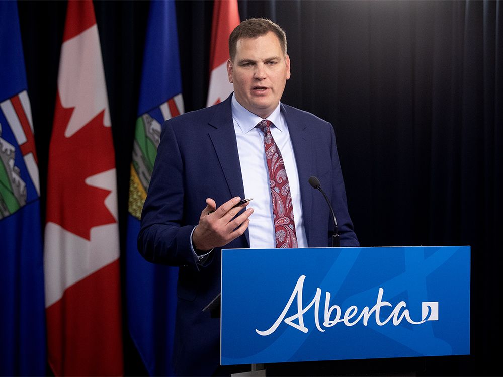 Government House Leader Joseph Schow outlines the government’s priorities ahead of the start of the 2025 Fall Session of the Alberta Legislature in Edmonton on Monday, Oct. 20, 2025.