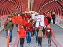 About 1,000 teachers and their supporters marched in Calgary as the provincial teachers' strike continued on October 24, 2025. The provincial government is threatening to revisit labor laws on Monday.