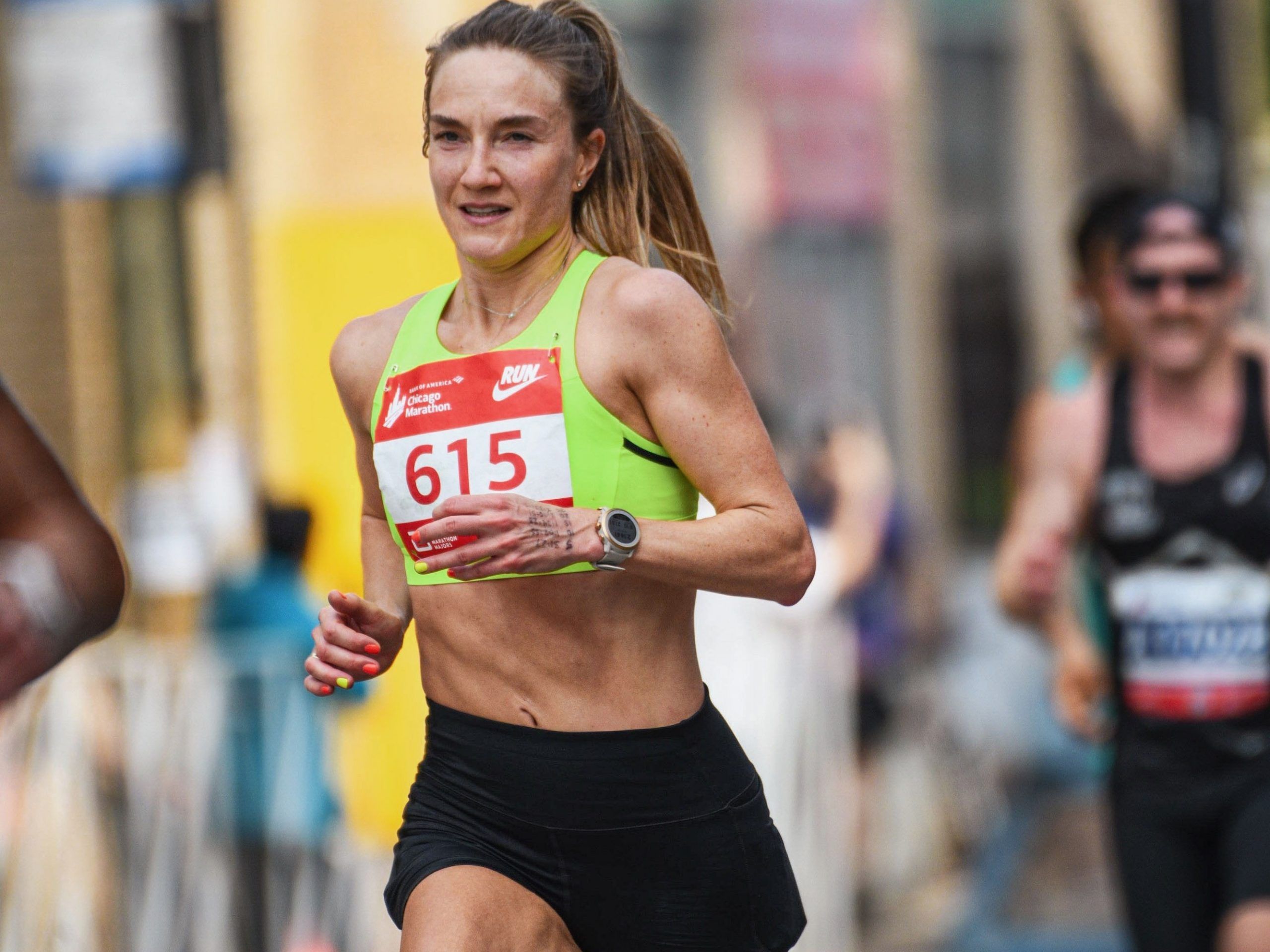 Despite an a torn ACL and meniscus Polly Cunes rehabilitated enough to place high in a Chicago marathon.