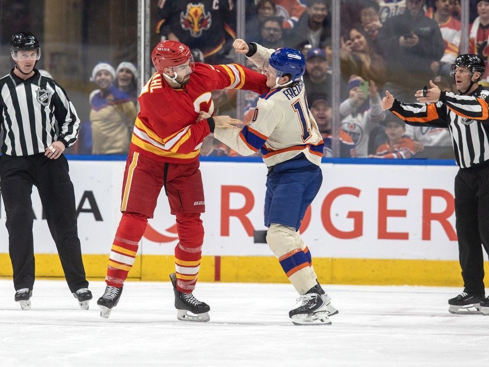 The Oilers manhandled the Flames 5-1 in a testy pre-Christmas edition of the Battle of Alberta