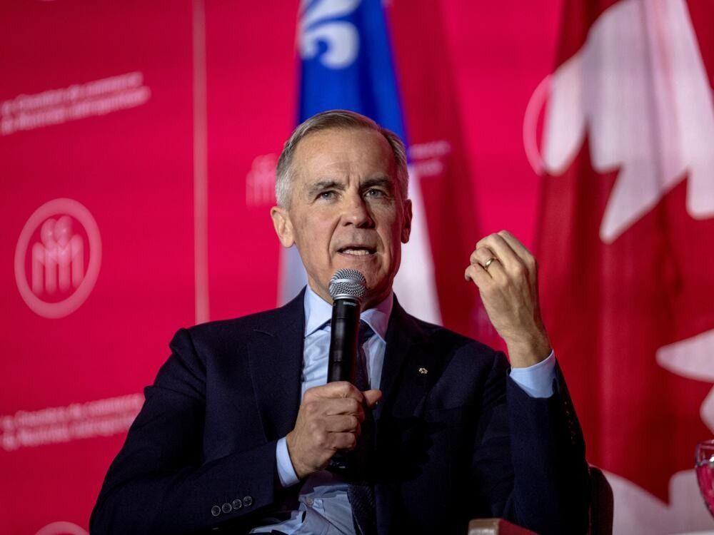Prime Minister Mark Carney speaks at an event in Montreal, Nov. 14, 2025.