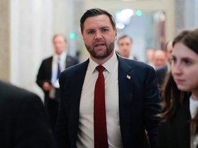 U.S. Vice President JD Vance arrives at the U.S. Capitol before casting a tie-breaking vote to block a Venezuela war powers Senate resolution in Washington, DC, on Jan. 14, 2026.