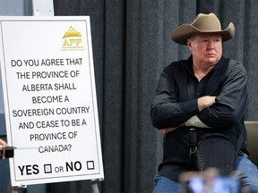 Jeffrey Rath with the Alberta Prosperity Project speaks during a news conference at Hotel Arts in Calgary on May 12, 2025.