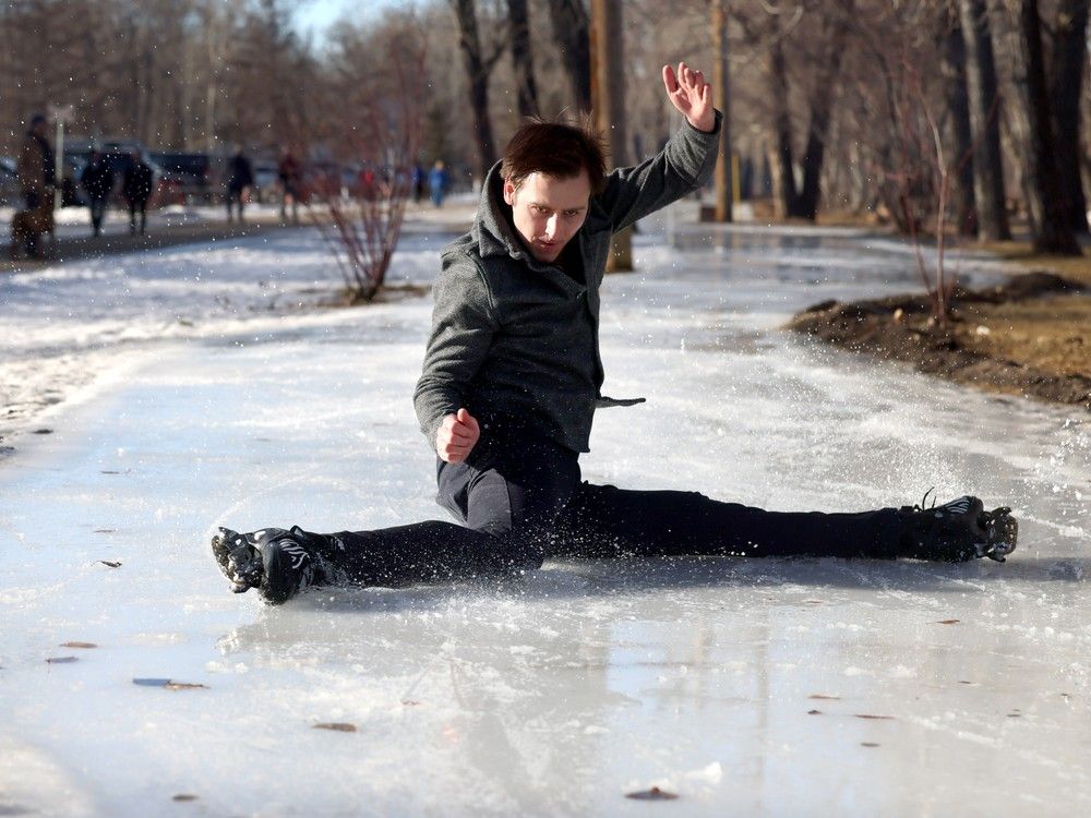 Ice skater on melting Bowness ice track in January