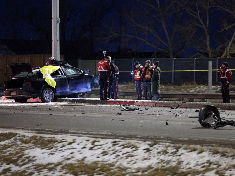 Calgary police were called to Barlow Trail and Seventh Avenue N.E. at 3:46 a.m., where a black car crashed into a pole.
