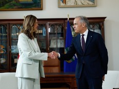 Prime Minister Mark Carney (right) meets with Alberta Premier Danielle Smith in his office in Ottawa on Friday, May 8, 2026.