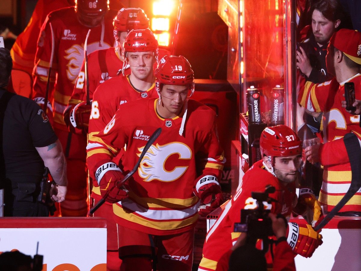 Calgary Flames players taking to the ice