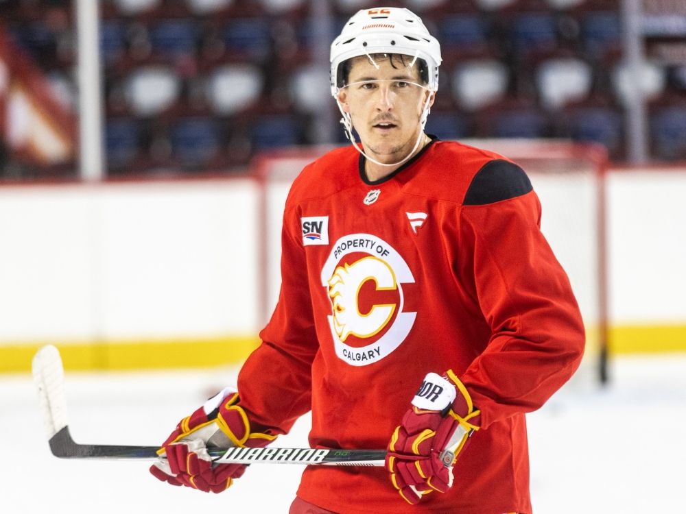 Calgary Flames centre Ryan Strome takes part in practice at the Scotiabank Saddledome.