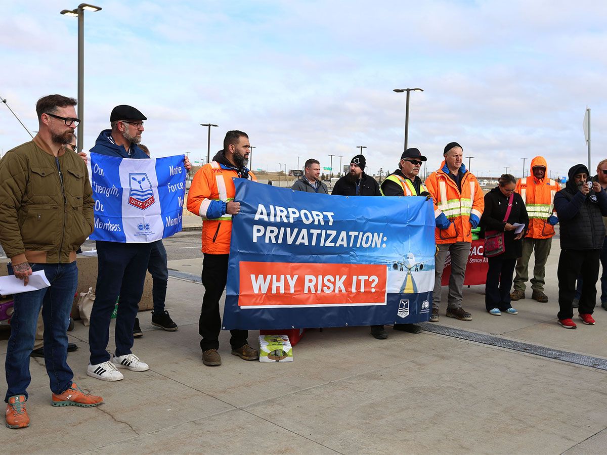 Rally against privatizing airports at Calgary airport