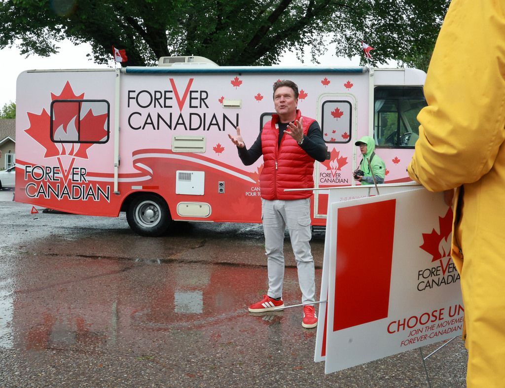Forever Canadian organizer Thomas Lukaszuk arrives at a Forever Canadian lawn sign pick up event at the Renfrew Community Centre in Calgary on Sunday, May 31, 2026. Gavin Young/Postmedia