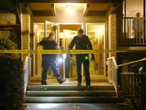 Calgary Police investigate a homicide on 67 Ave SW  on Friday, October 27, 2017.