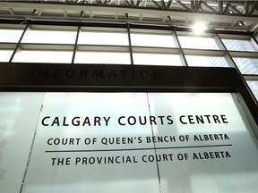 The interior sign of the Calgary Courts Centre.