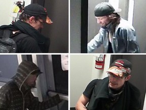 Security camera footage of three men suspected in the theft of computers and electronic devices from AER offices in Red Deer.