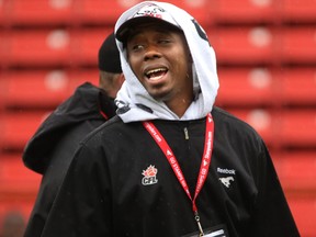 Defensive backs coach Kahlil Carter at Stampeders camp at McMahon Stadium on May 29, 2017