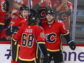 Flames Mark Jankowski celebrates his second goal of the night during NHL action between the Arizona Coyotes and and the Calgary Flames in Calgary on Thursday, November 30, 2017. Flames won 3-0. Jim Wells/Postmedia