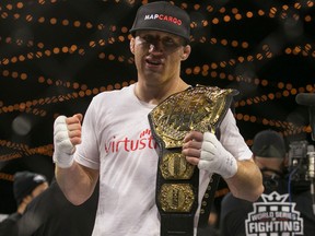 Justin Gaethje celebrates his win after their World Series of Fighting lightweight championship fight on Dec. 31, 2016