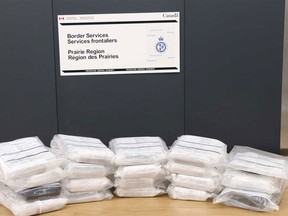 RCMP and the CBSA released this image of suspected cocaine seized at the Coutts border crossing on Dec. 17.