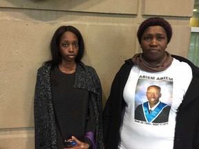 (From left) Awien Abiem (sister) and Mary Malueth (mother) of manslaughter victim.  Photo by Kevin Martin, Postmedia